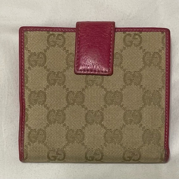 Gucci Authentic Vintage Mono Fabric Compact Wallet, Pink Leather Trim & Interior - Picture 3 of 14